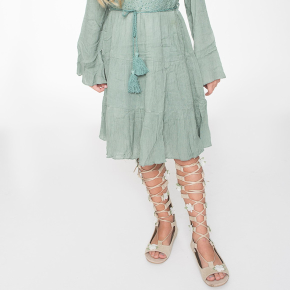 NEW Boho Kids Sea Foam Green Dress - Picture 3 of 4